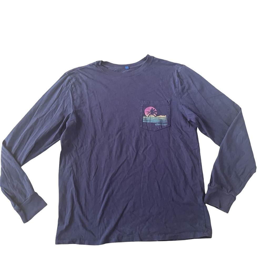 Chubbies Men's Size M Navy Blue Long‎ Sleeve T-Shirt Sky's Out Thighs Out Cotton